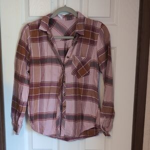 Maurices Pink and Brown Button Down Shirt Casual Plaid